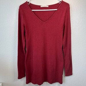 PERUVIAN CONNECTION Burgundy Red Pima Cotton Long Sleeve V-Neck Tunic Top - M